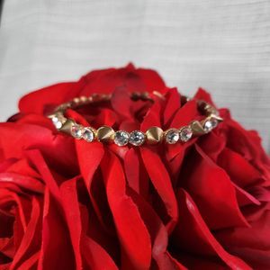 Gold Color Spike Bracelet Bangle With Sparkly Rhinestones Punk Rock Goth Alt